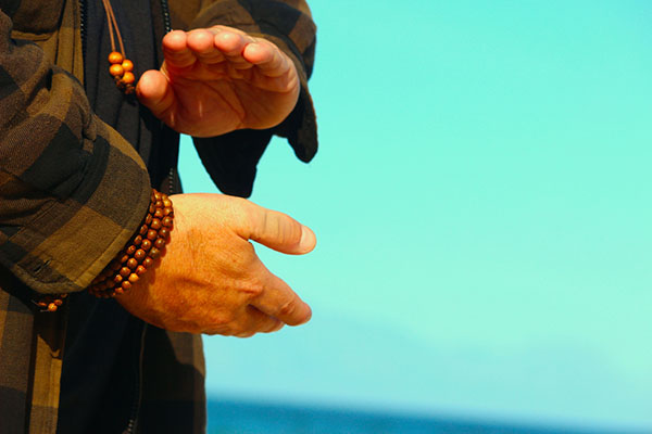 Close up of male hands in a qigong posture